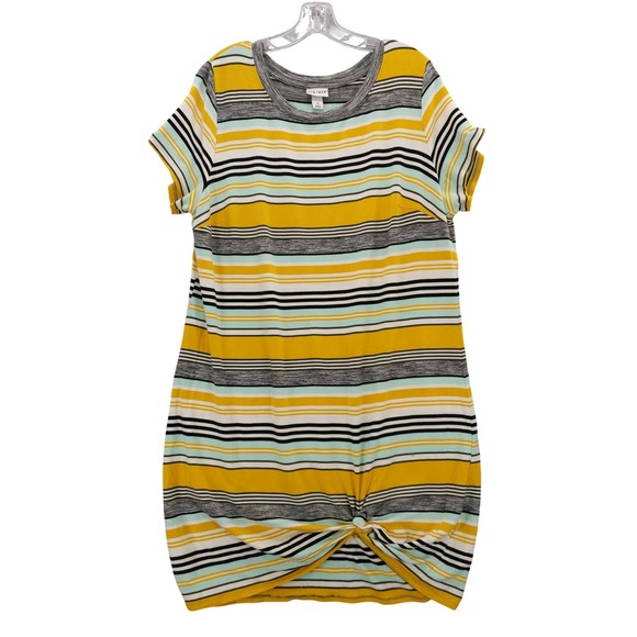 Ava & Viv Striped T-Shirt Dress  Knot Front Yellow 1X - Picture 1 of 7